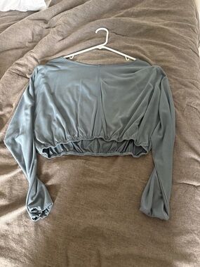 American Eagle Outfitters Dusty Sage Long Sleeve Cropped Top